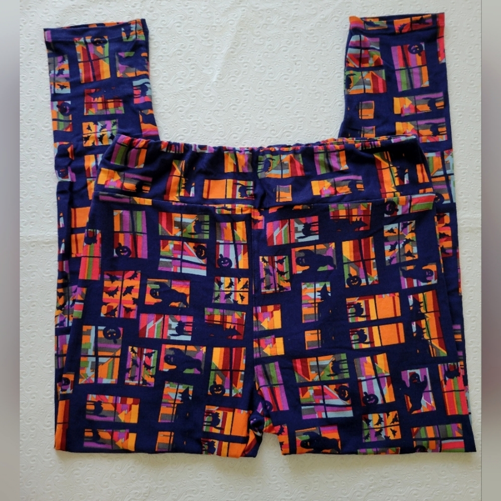 LuLaRoe leggings Halloween Navy/ Orange with bats, cats & ghosts